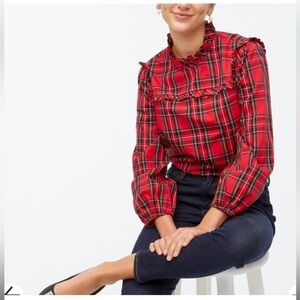 J. Crew Factory Red Plaid Ruffle Top